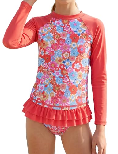 Image of Girls 2 Pieces Rash Guard Swimsuit Long Sleeve UPF 50+ Swimwear 5-14Y | Quick Dry,Swimwear,Beach Bathing Suit,for 5-14 Years