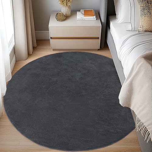 Image of Round Area Rugs for Living Room Bedroom, 4x4 Feet Dark Grey Ultra Soft Thickened Memory-Foam Modern Indoor Circle Rug, Comfy Minimalist Circular Carpets for Girls Boys Nursery Dorm Home Decor