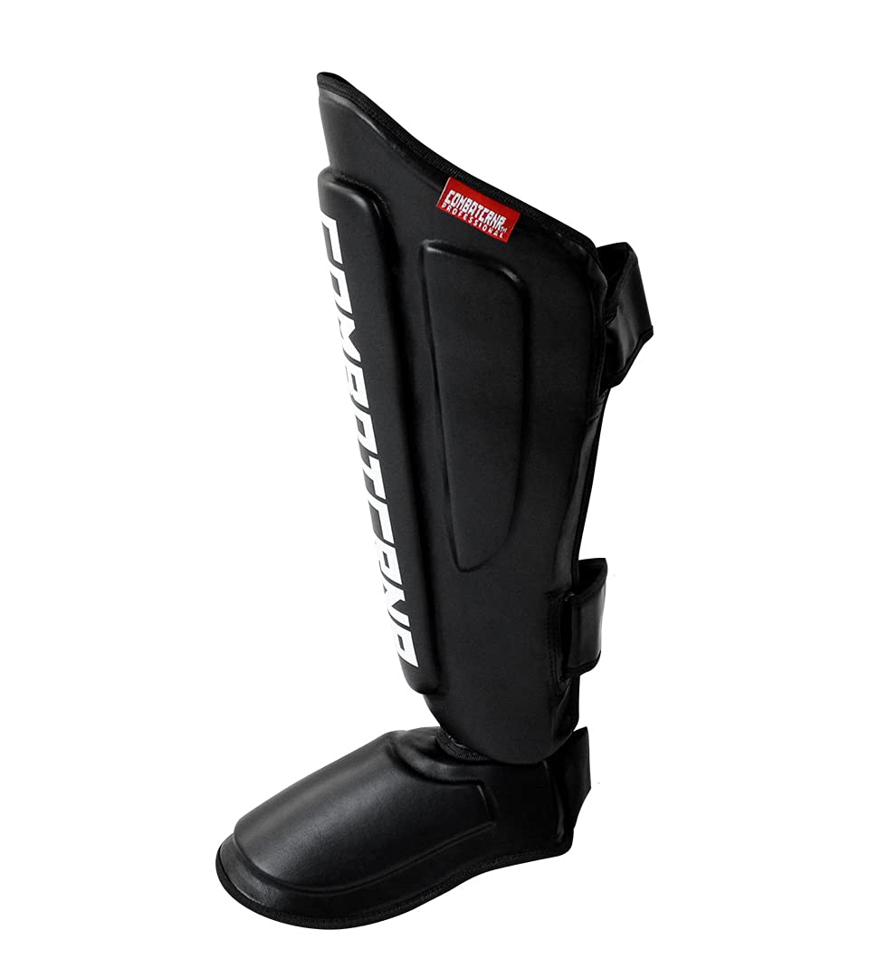 Supreme Shin Guards | Protective Leg Pads | MMA MuCombat Corner Supreme Leather Muay Thai Shin Guards | Full Leg Protector Pads and Fighting Training ay Thai Boxing Training Kickboxing | Black | Large