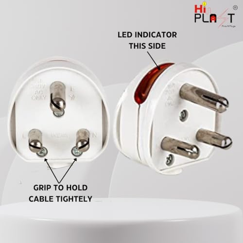Image of HI-PLASST (Pack of 5) 16A 3 Pin Power Plug - Best for AC, Geyser & Microwave | 16 Amp Socket Plug | IS 1293 Certified | Brass Contacts | 16 amp plug top |16A electrical plug | 16A power plug