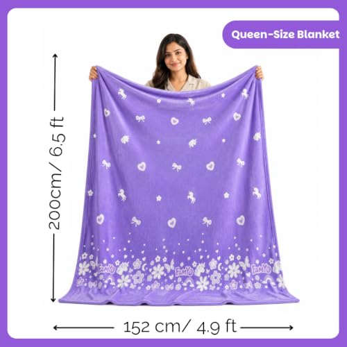 Image of Famyo GlowMaxx AC Blanket for Kids, Glow in the Dark Soft Flannel Blanket | 200x152 cm Double Bed Size | Lightweight Blanket for AC Rooms, Lab-Tested & Skin-Friendly, Lavender for Kids