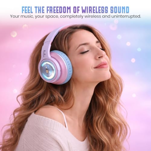 Image of PunnkFunnk Astro Junior Wireless Bluetooth Headphones with BT 5.3, Noise Cancelling, Hi-Res Audio, 40mm Drivers, Deep Bass, Memory Foam Ear Cushions, Over-Ear Headset for Kids, Teens & Adults (Blue)