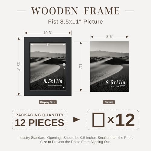 Image of VCK 8.5x11 Picture Frame Set of 12, Black Wood 8.5 x 11 Photo Frames for Wall Mounting Horizontally & Vertically