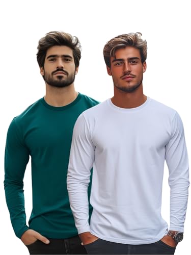 Image of Veirdo Pure Cotton Round Neck Regular Fit Solid Full Sleeve T-Shirt Combo for Men & Boys (Pack of 2 Available in Size S to 2XL)