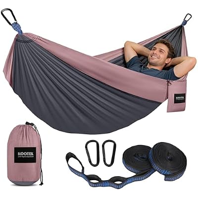 Kootek Camping Hammock, Portable Hammocks with Tree Straps & Attached Carry Bag, Camping Essentials Gear, Perfect for Outside Indoor Hiking Beach Backpack Travel