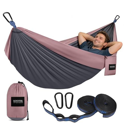 Kootek Camping Hammock 400 lbs Capacity, Portable Hammocks with Tree Straps & Attached Carry Bag, Camping Essentials Gear, Perfect for Outside Indoor Hiking Beach Backpack Travel
