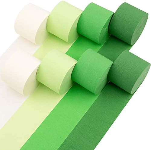8 Pack Green & White Crepe Paper Streamers Rolls, 656ft Value Pack Party Decoration Streamers – Each Roll 82 ft Long & 1.8” Wide – Wonderful Colored Streamers for Birthday, Party, Wedding Decorations