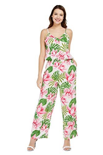 Image of Matchable Family Hawaiian Luau V Neck Jumpsuit, Lotus and Orchid, Women, Medium