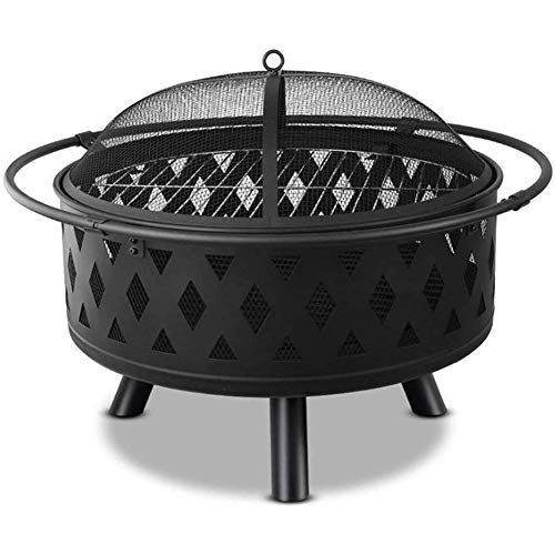 Runde BBQ Holzkohlegrill,Gartenmetall Tragbar Feuerkorb Spark Guard Grate Picknickofen Feuerstelle für Holzkohle Heizung Grill