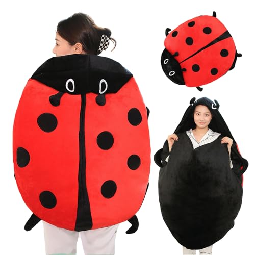 TARSHYRY Wearable Pillow, Wearable Plush Cute Warm Sleeping Ladybug Pillow With Plush Removable Ladybug for Children and Adults Release Stress (60cm)