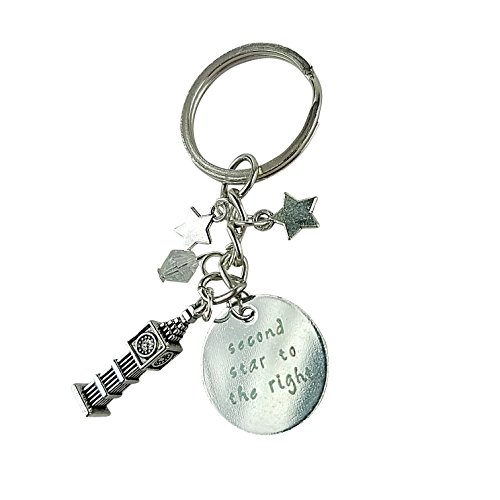 Art Attack Fairy Tale Keychain, Second Star to The Right, Big Ben Clock Tower, England UK United Kingdom Charm Key Ring