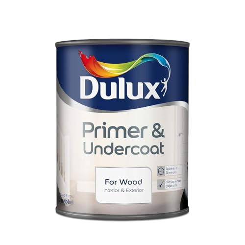 HOCHSTE® Dulux Primer and Undercoat for Wood, Quick Dry Water-Based Paint Prep, Interior Exterior Use, 2-in-1 Sealer & Base Coat, Improved Adhesion for Topcoats, (White, 750ml)
