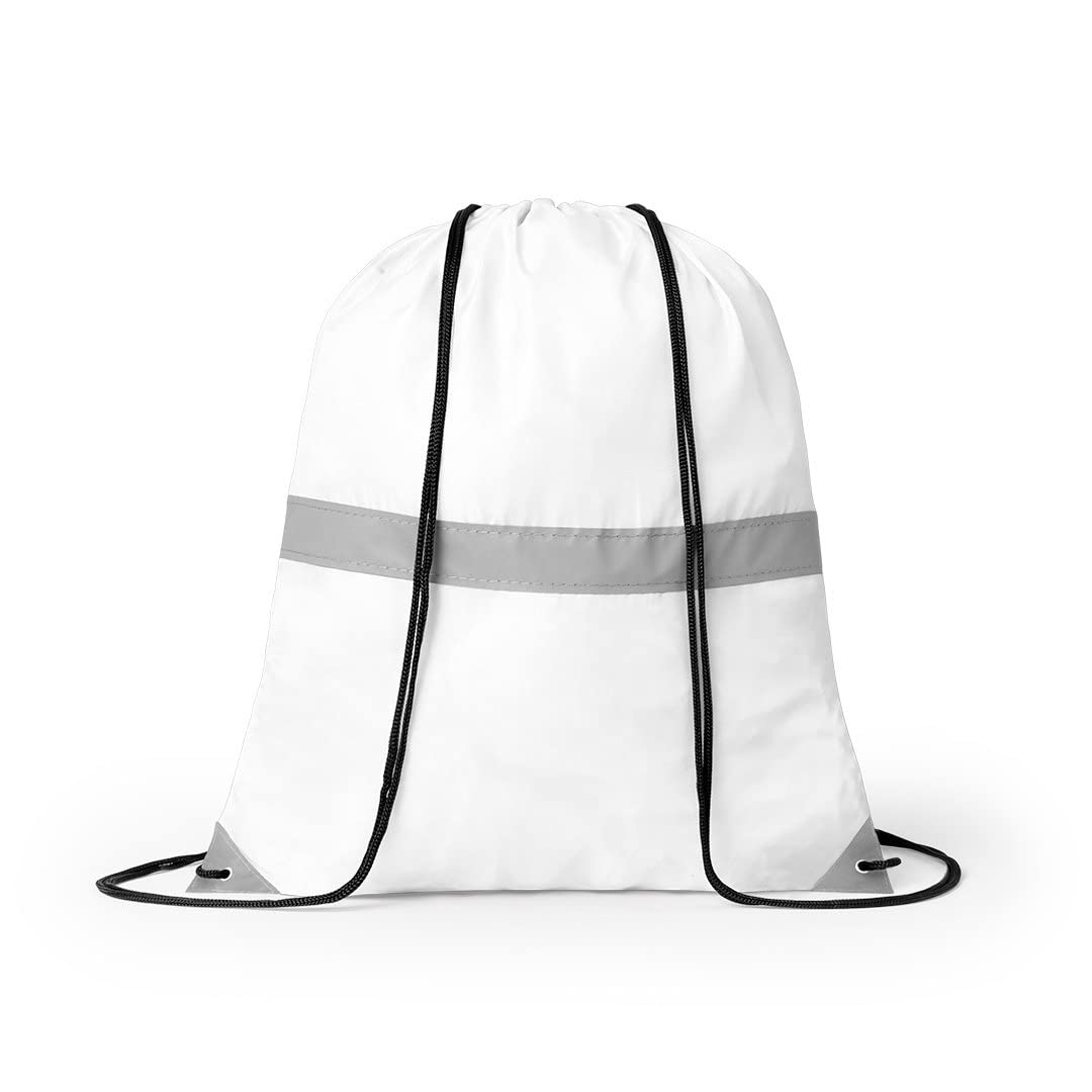 eBuyGB High Vis Drawstring Bag High Visibility Reflective Rucksack Casual Backpack Travel Unisex Sports Bag - White (Pack of 5)
