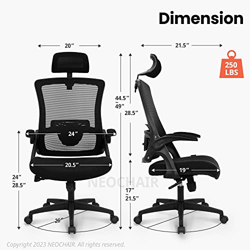 Neo Chair Dbs-H High Back Mesh Headrest Adjustable Height And Ergonomic Design Home Office Computer Desk Executive Lumbar Support Padded Flip-Up Armrest Swivel Chair (Black) #TOP2
