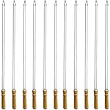 Acroyan 12 Pack Kebab Skewers 23.5 Inch Grill Skewers Stainless Steel BBQ Barbecue Sticks Flat Skewer Heavy Duty Large Wide Reusable with Nonslip Wooden Handle for Kabob Shrimp Chicken Beef Vegetable