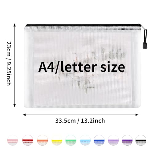 Image of EOOUT 100pcs Mesh Zipper Pouch, A4 Size, 10 Colors Zipper Bags for Organizing Storage, Waterproof Puzzle Bag, Zipper File Bags for Board Games and School Office Supplies