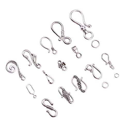 PH PandaHall 50 Sets 10 Styles S Hook Ring Toggle Clasps End Clasps Antique Silver Tibetan Jewelry Clasps for Bracelet Necklace Jewelry Making