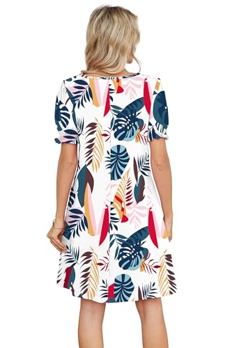 Image of RUMIA Summer Dresses for Women 2025 Casual Cute Square Neck Puff Short Sleeve Dress with Pockets