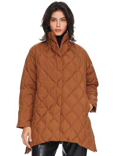 Orolay Women's Oversized Quilted Down Jacket Lightweight Puffer Casual Coat Long-Sleeve Padded Insulated with Pockets Coffee Small