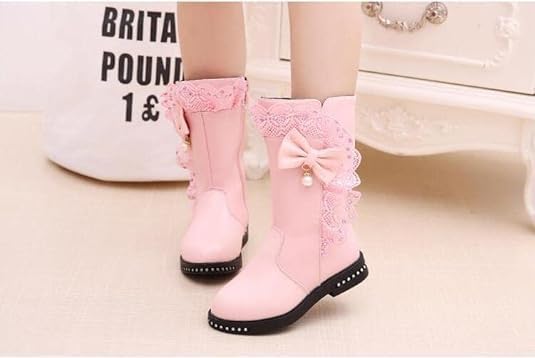 Girls Boots Lace and Bow Knot Winter Fall Mid calf Boots3