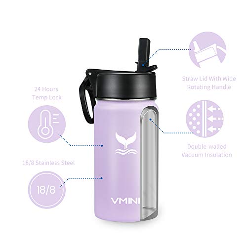 Vmini Kids Water Bottle - Insulated Water Bottle With Straw, Wide Mouth Stainless Steel & Vacuum, New Straw Lid With Wide Handle, Gradient Purple & 12 Oz #TOP2