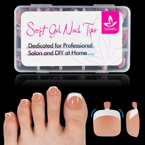 Vansiho 150pcs French Tip Toe Nail Tips, Brown White French Tip Toe Nails | Pink Soft Gel Fake Toe Nails, Acrylic Nails Soak off Toe Nail Home DIY 15 Sizes