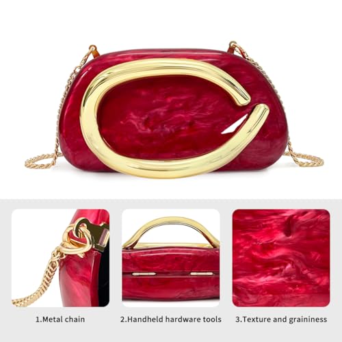 Image of Women Acrylic Clutch Purse Metal Handle Evening Bag Trendy Box Shoulder Crossbody Bag Handbag for Wedding Party Causal