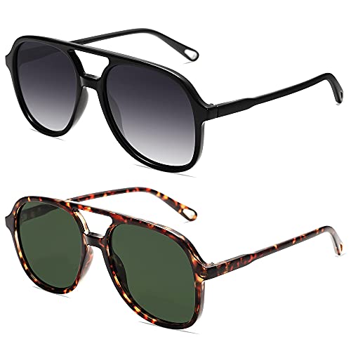 Retro Polarized Aviator Sunglasses Womens Men Vintage Double Bridge Square Sun Glasses AP3606