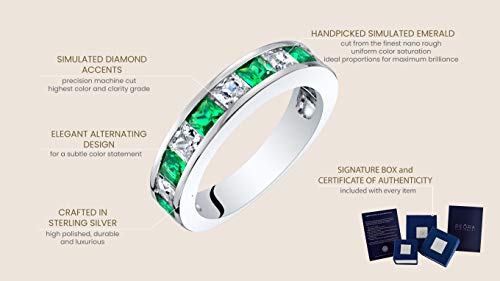 Peora Simulated Emerald Half Eternity Wedding Ring Band For Women 925 Sterling Silver, 1 Carat Total Princess Cut, Size 8 #TOP3