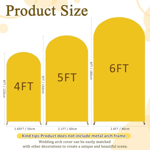 Image of FOTSHARER Gold Wedding Arch Cover Set of 3 Arch Cover Backdrop Fabric 4FT 5FT 6FT Spandex Round Top Arch Covers for Bolloon Arch Stand Covers Frame Arch Backdrop Cover Set for Baby Shower Parties