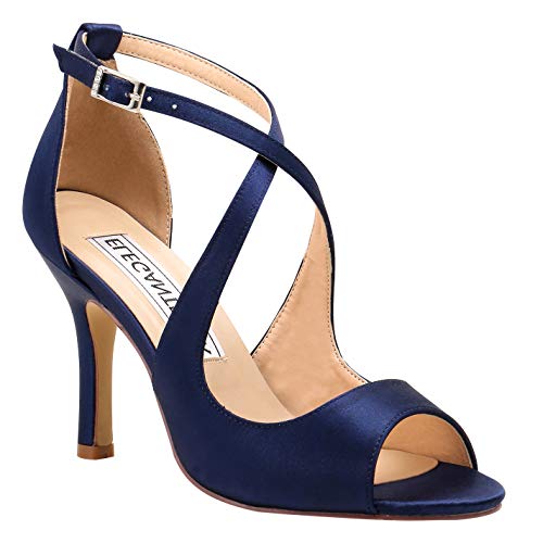 Duosheng & Elegant HP1820 Mujer Punta Abierta Tacones de Aguja Hebilla Satín...