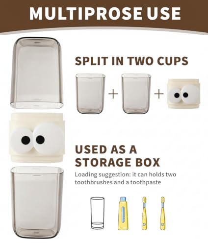 Image of Cute Eye Design Toothbrush Holder, Brown Transparent Plastic Travel Case with Eyes Pattern, Oral Care Organizer for Home and Travel, Food Grade Polycarbonate (PC) Material