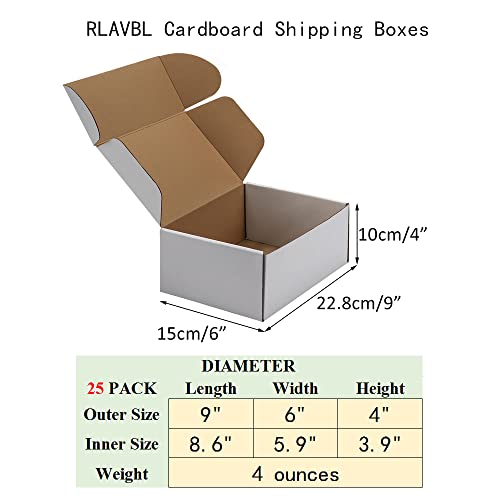 Image of RLAVBL 9x6x4 Inches Shipping Boxes Set of 25, White Corrugated Cardboard Box, Mailer Boxes for Packing Small Business