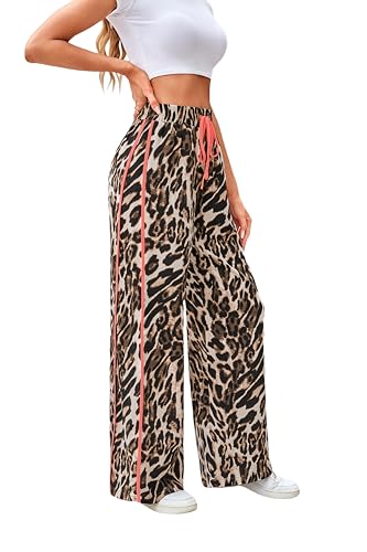 Women Pants Leopard Print Casual Pants Going Out Wide Leg Pants High Waisted Cheetah Pants for Women