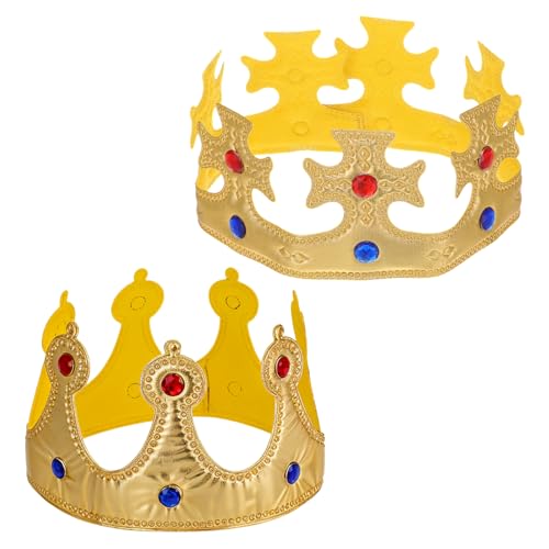 KFHENSOMR 2 Pcs Gold Crown King Queen Crowns Prince Princess Hat Cap Set Birthday King Crown Halloween Crowns Party Supplies Royal Costume Accessories