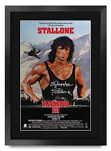 HWC Trading Rambo 3 Sylvester Stallone 16 x 12 inch Framed Gifts Printed Poster Signed Autograph Picture for Movie Memorabilia Fans - 16" x 12" Framed