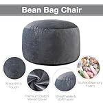 EDUJIN Large Bean Bag Chair, Memory Foam Bean Bag Chairs for Adults with Filler Included, Ultra Soft Dutch Velvet Fabric, Bean Bag for Living Room - 3 Foot, Grey - Image 4