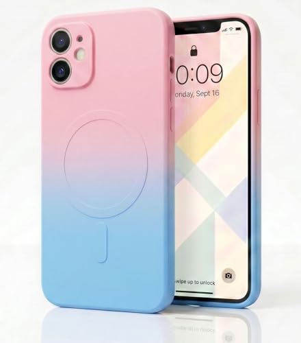 Image of amazon basics Gradient Mag-Safe Case for iPhone 11 | Soft Silicone Shockproof Cover with Camera Protection | Slim Lightweight Design | Smooth Touch & Durable - Pink & Blue
