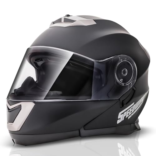 Casque Moto Modulable Osma Homme Femme, Casque Integral Moto, Casque Scooter Double Visière, Casque Moto Homme homologuè - Noir