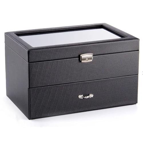 ZYAYNG Caja expositora de relojes de dos capas, caja de almacenamiento de relojes de cuero negro, caja de exhibición mecánica para joyería de mujer, soporte de regalo para relojes
