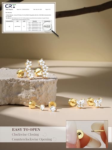 Elegant Gold Flat Back Earrings for Women – Sterling Silver Hypoallergenic Studs with 14k Gold Plating for Cartilage, Helix, and Tragus Piercing - Image 4