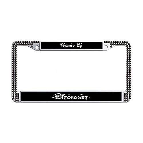 FramePro Powered by Bitchdust License Plate Frame Black Rhinestones Auto License Cover Holder