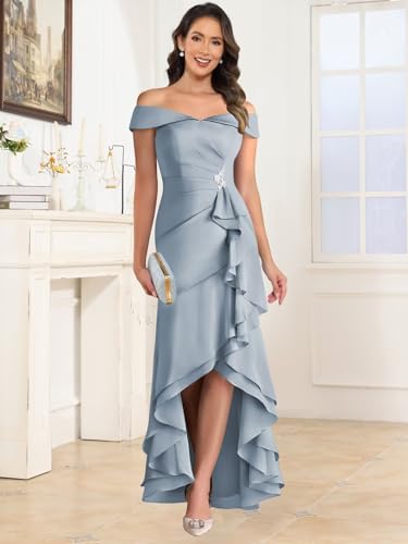 Satin Mother of The Bride Dresses for Women Off The Shoulder Formal Evening Gown2