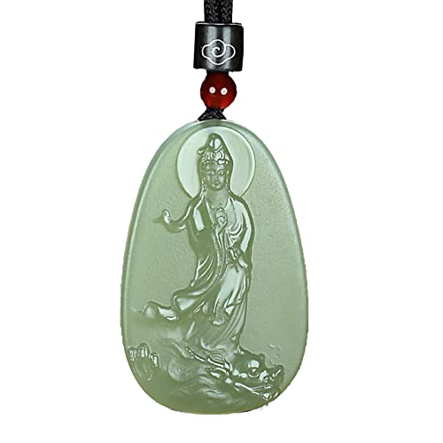 Quan Yin Buddha Necklace Green Jade Guan Yin Goddess Pendant Lucky Chain Amulet Feng Shui Jewelry Gift for Women Men