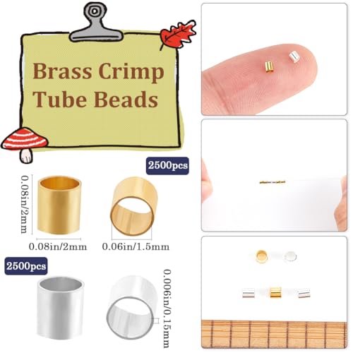 Beebeecraft 1 Box 5000Pcs Silver Crimping Beads Gold Tube Crimp Beads Bulk 2mm Brass Column Stoppers Crimp End Caps Loose for Earrings Bracelets Pendants Jewelry Making Crafts - Image 2