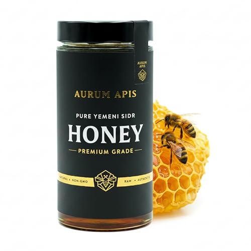 Image of Aurum Apis Raw Yemeni Sidr Honey, 100% Raw Unfiltered Pure Honey, Hand Harvested Organic Honey, Non-GMO, Unprocessed Certified Organic Honey from Sidr Tree Blossoms, Rich Flavor & Aroma, Honey Jar (1kg)