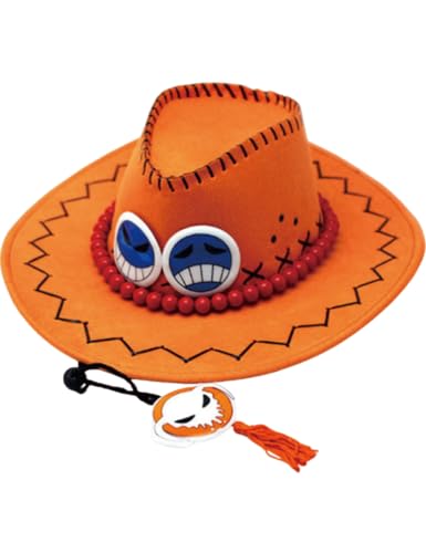 AMOFIA One Piece Cowboy Hat for Women Men Orange Cosplay Costume Hat Summer Cowgirls Hat Music Festival Travel Cap (Orange)