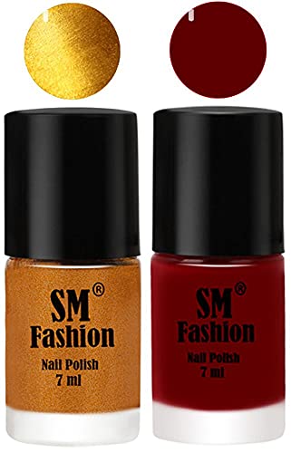 Image of Long Lasting Nail Polish | Nail Paint Combo 7 ml Each) - Set of 2 Golden-Dark Red