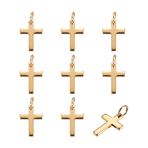 Image of Pandahall 10Pcs Golden Brass Cross Pendants Charms for Necklace Bracelet Choker Making Real 18K Gold Plated 9x12.5x1mm Hole: 3.2mm
