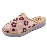 JOMIX Zapatillas de Estar por Casa Mujer Invierno Forradas Antideslizantes Pantuflas Cerradas Cuña Baja Estampado Leopardo Cómodas y Calentitas Chinelas para Mayores Made in Italy ITD2416 Beige 40